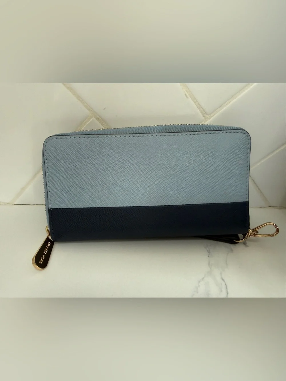 Michael Kors Two-Tone Light blue and Navy Saffiano Wristlet Wallet